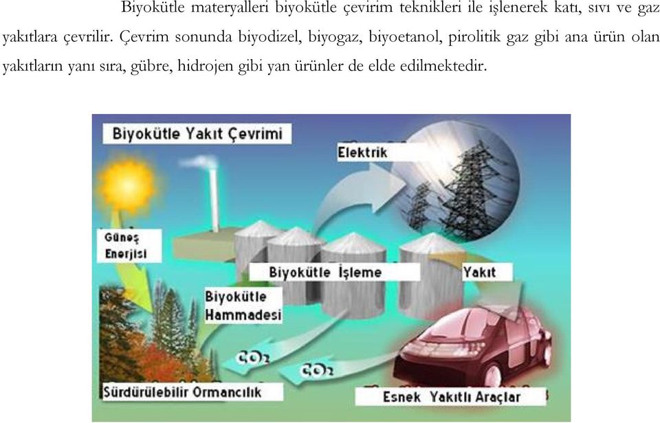 Çevrim sonunda biyodizel, biyogaz, biyoetanol, pirolitik gaz