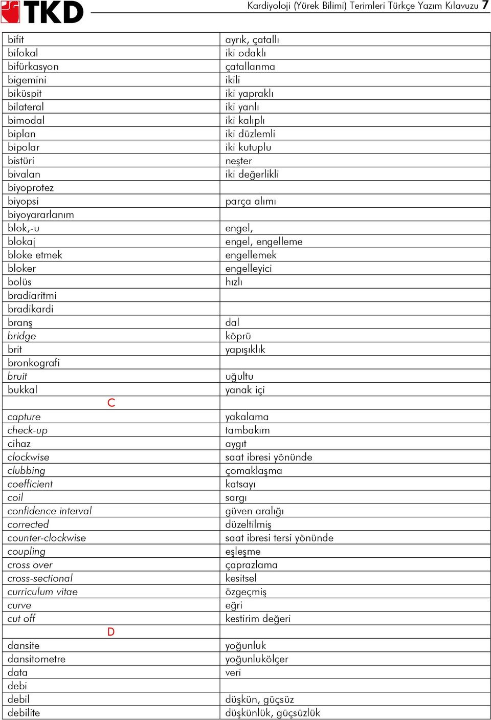 counter-clockwise coupling cross over cross-sectional curriculum vitae curve cut off dansite dansitometre data debi debil debilite C D ayrık, çatallı iki odaklı çatallanma ikili iki yapraklı iki