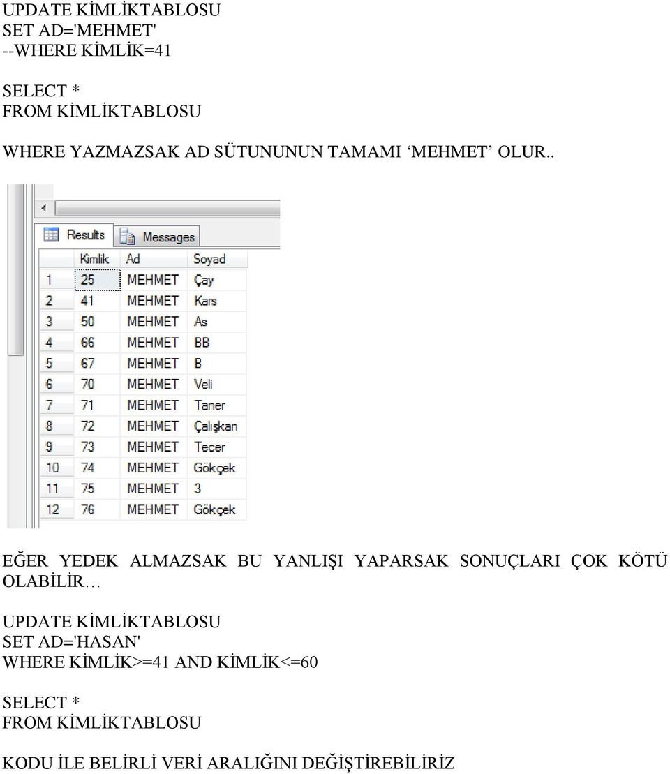 . EĞER YEDEK ALMAZSAK BU YANLIŞI YAPARSAK SONUÇLARI ÇOK KÖTÜ OLABİLİR UPDATE