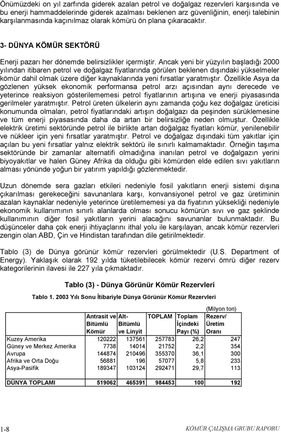 Ancak yeni bir yüzyılın başladığı 2000 yılından itibaren petrol ve doğalgaz fiyatlarında görülen beklenen dışındaki yükselmeler kömür dahil olmak üzere diğer kaynaklarında yeni fırsatlar yaratmıştır.