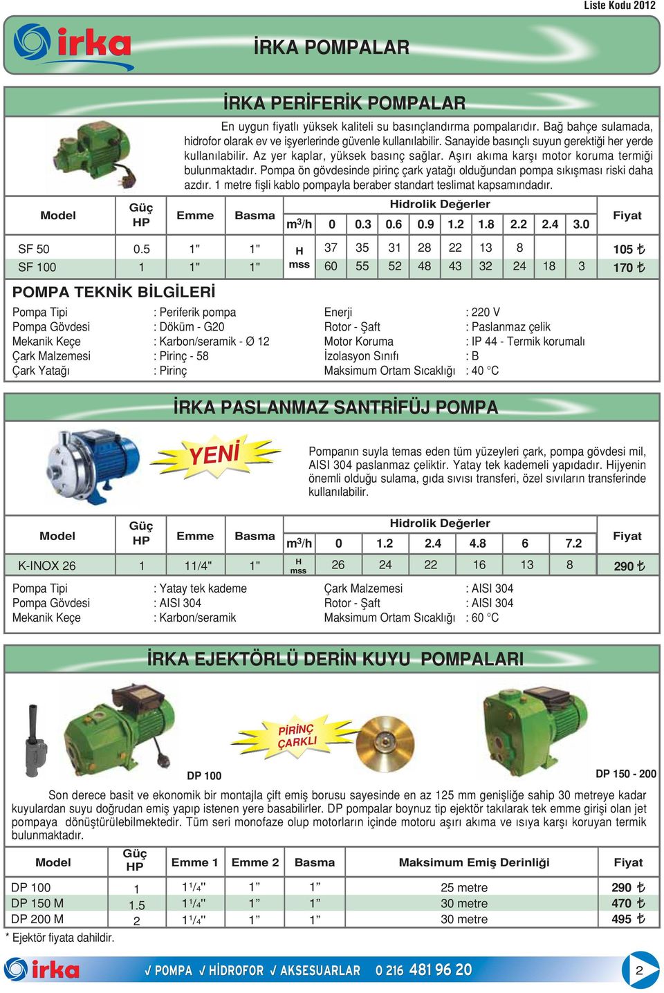 Pompa ön gövdesinde pirinç çark yata oldu undan pompa s k flmas riski daha azd r. 1 metre fiflli kablo pompayla beraber standart teslimat kapsam ndad r. Emme m /h 0 0. 0.6 0.9 1. 1...4.0 SF SF 0 0.