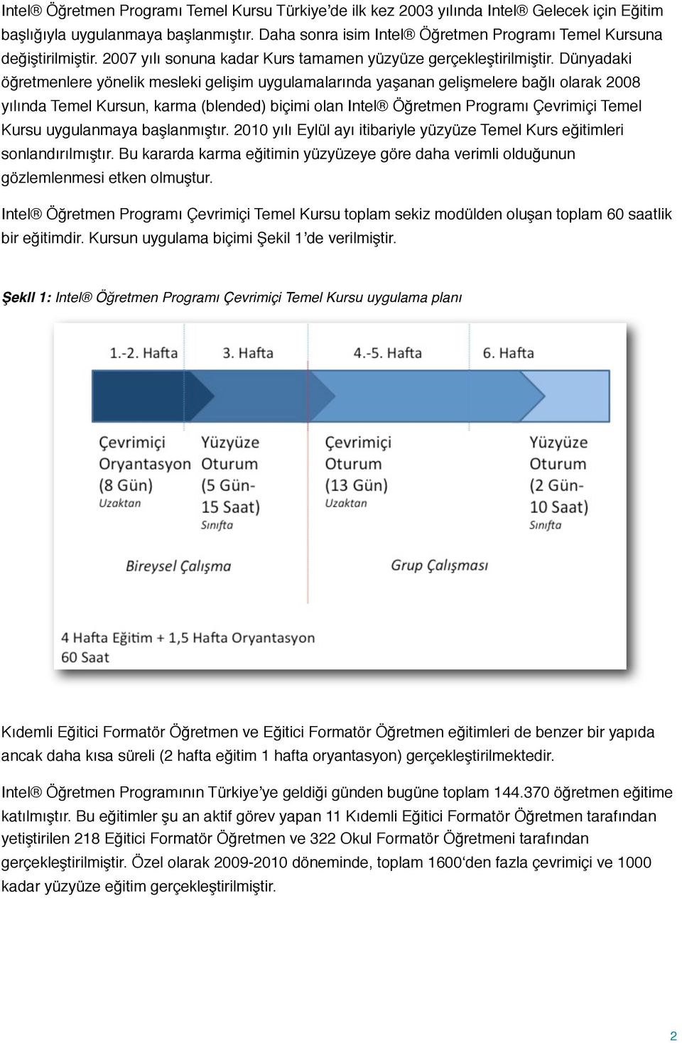 Dünyadaki öğretmenlere yönelik mesleki gelişim uygulamalarında yaşanan gelişmelere bağlı olarak 2008 yılında Temel Kursun, karma (blended) biçimi olan Intel Öğretmen Programı Çevrimiçi Temel Kursu