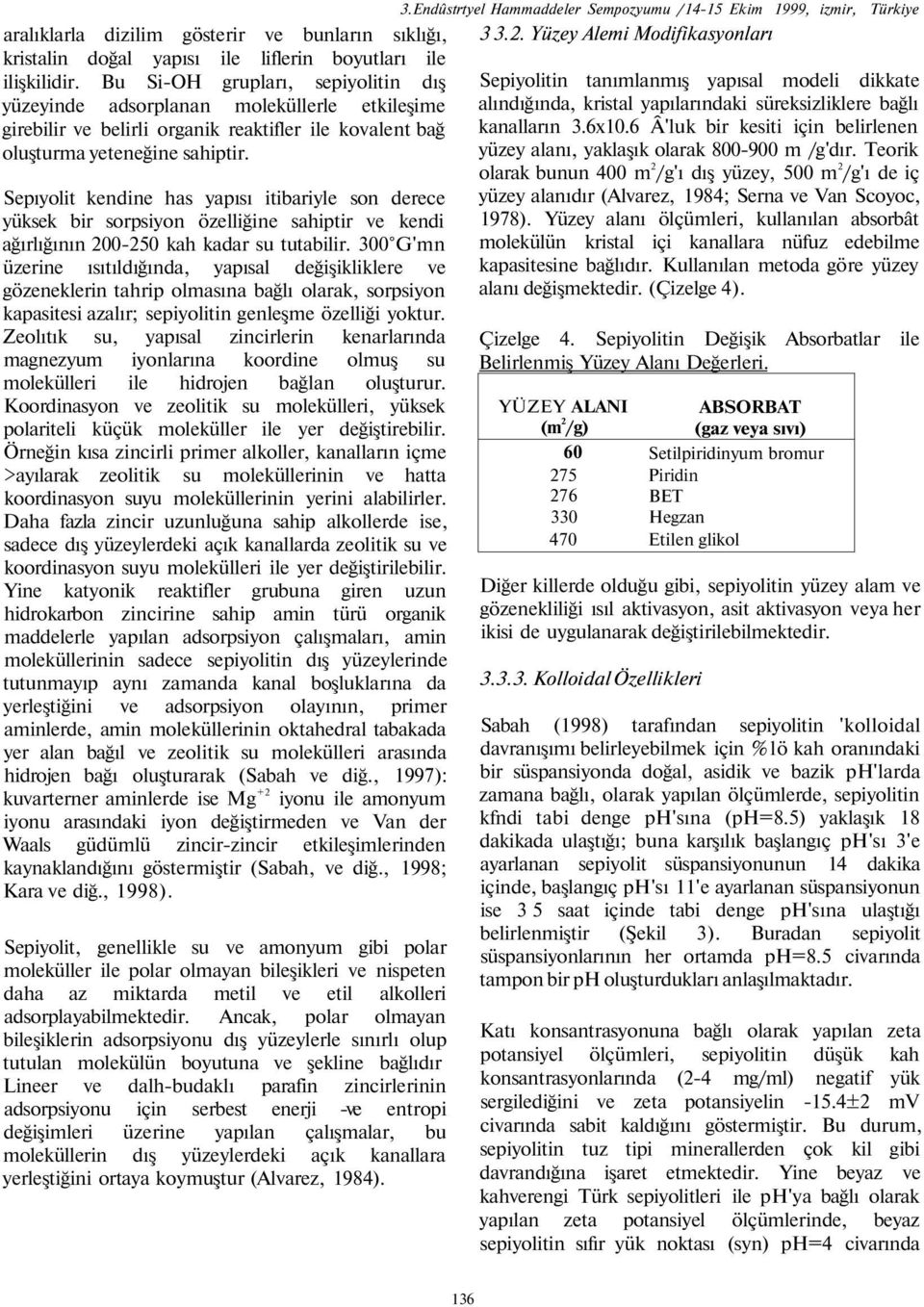 Sepıyolit kendine has yapısı itibariyle son derece yüksek bir sorpsiyon özelliğine sahiptir ve kendi ağırlığının 20020 kah kadar su tutabilir.