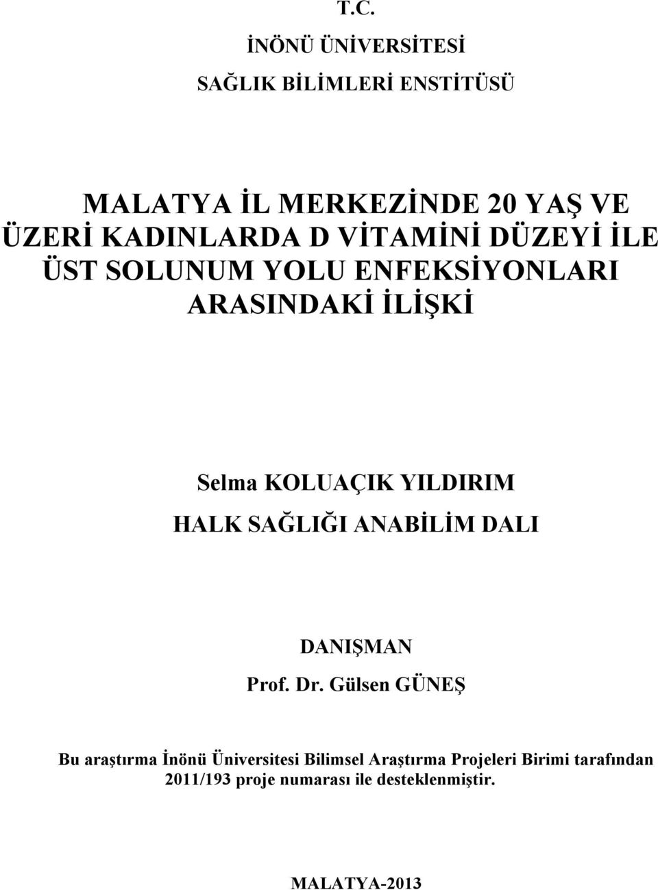 YILDIRIM HALK SAĞLIĞI ANABİLİM DALI DANIŞMAN Prof. Dr.