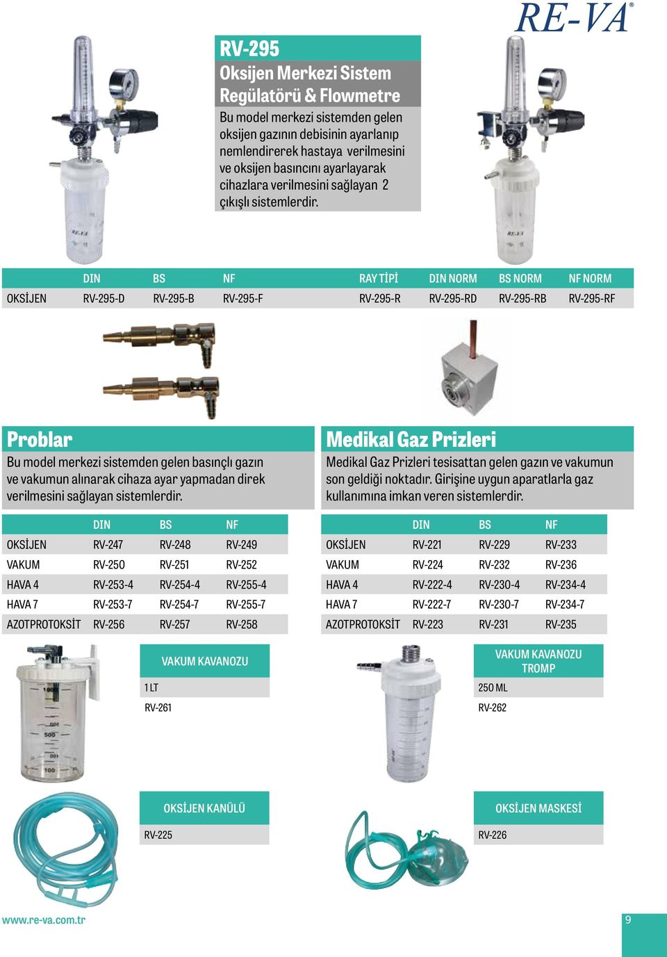 DIN BS NF RAY TİPİ DIN NORM BS NORM NF NORM OKSİJEN RV-295-D RV-295-B RV-295-F RV-295-R RV-295-RD RV-295-RB RV-295-RF Problar basınçlı gazın ve vakumun alınarak cihaza ayar yapmadan direk verilmesini