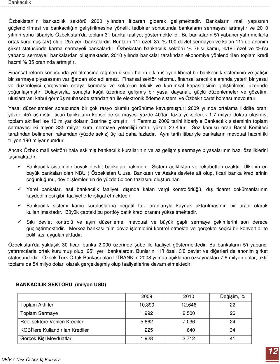 faaliyet göstermekte idi. Bu bankaların 5 i yabancı yatırımcılarla ortak kurulmuş (JV) olup, 25 i yerli bankalardır.