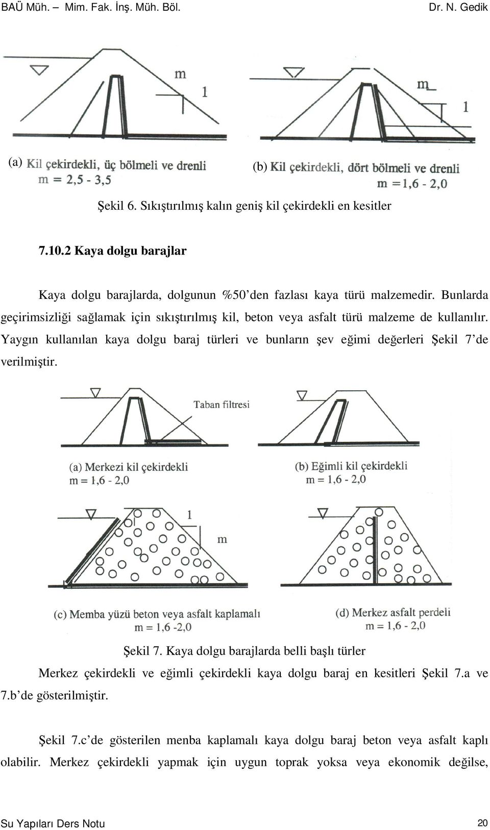 Yaygın kullanılan kaya dolgu baraj türleri ve bunların şev eğimi değerleri Şekil 7 