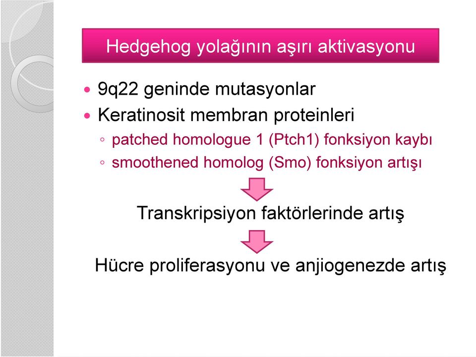 fonksiyon kaybı smoothened homolog (Smo) fonksiyon artışı