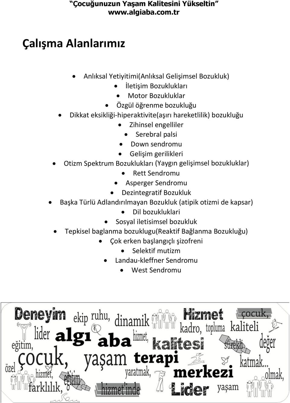 (Yaygın gelişimsel bozukluklar) Rett Sendromu Asperger Sendromu Dezintegratif Bozukluk Başka Türlü Adlandırılmayan Bozukluk (atipik otizmi de kapsar) Dil