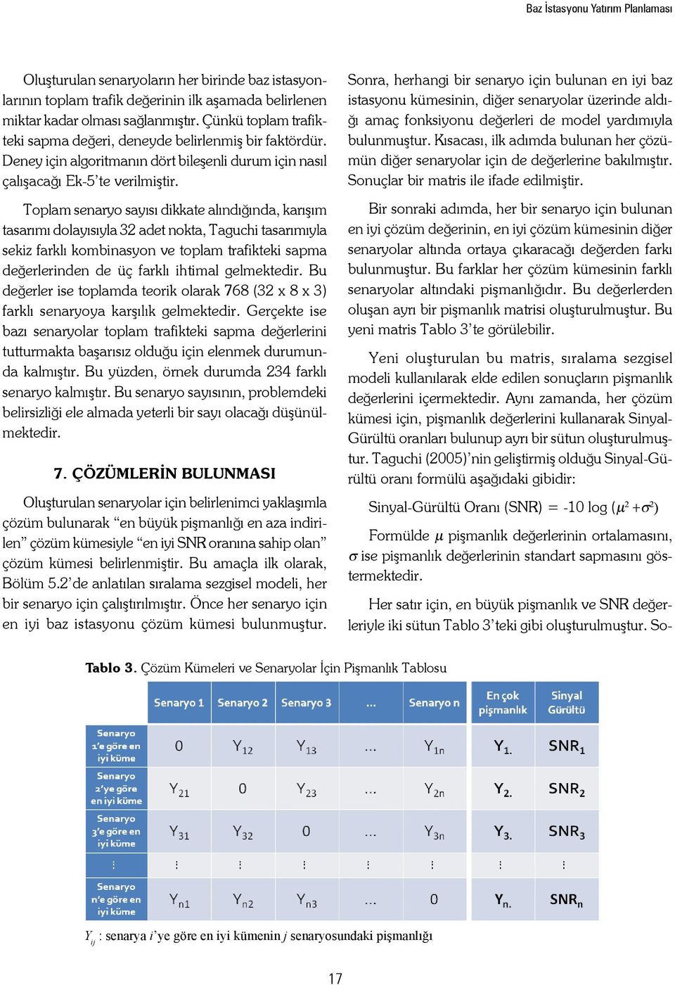 Toplam senaryo sayısı dikkate alındığında, karışım tasarımı dolayısıyla 32 adet nokta, Taguchi tasarımıyla sekiz farklı kombinasyon ve toplam trafikteki sapma değerlerinden de üç farklı ihtimal