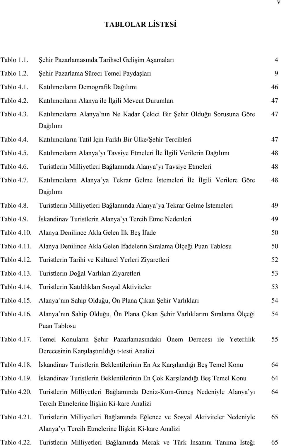 Katılımcıların Alanya yı Tavsiye Etmeleri İle İlgili Verilerin Dağılımı 48 Tablo 4.6. Turistlerin Milliyetleri Bağlamında Alanya yı Tavsiye Etmeleri 48 Tablo 4.7.