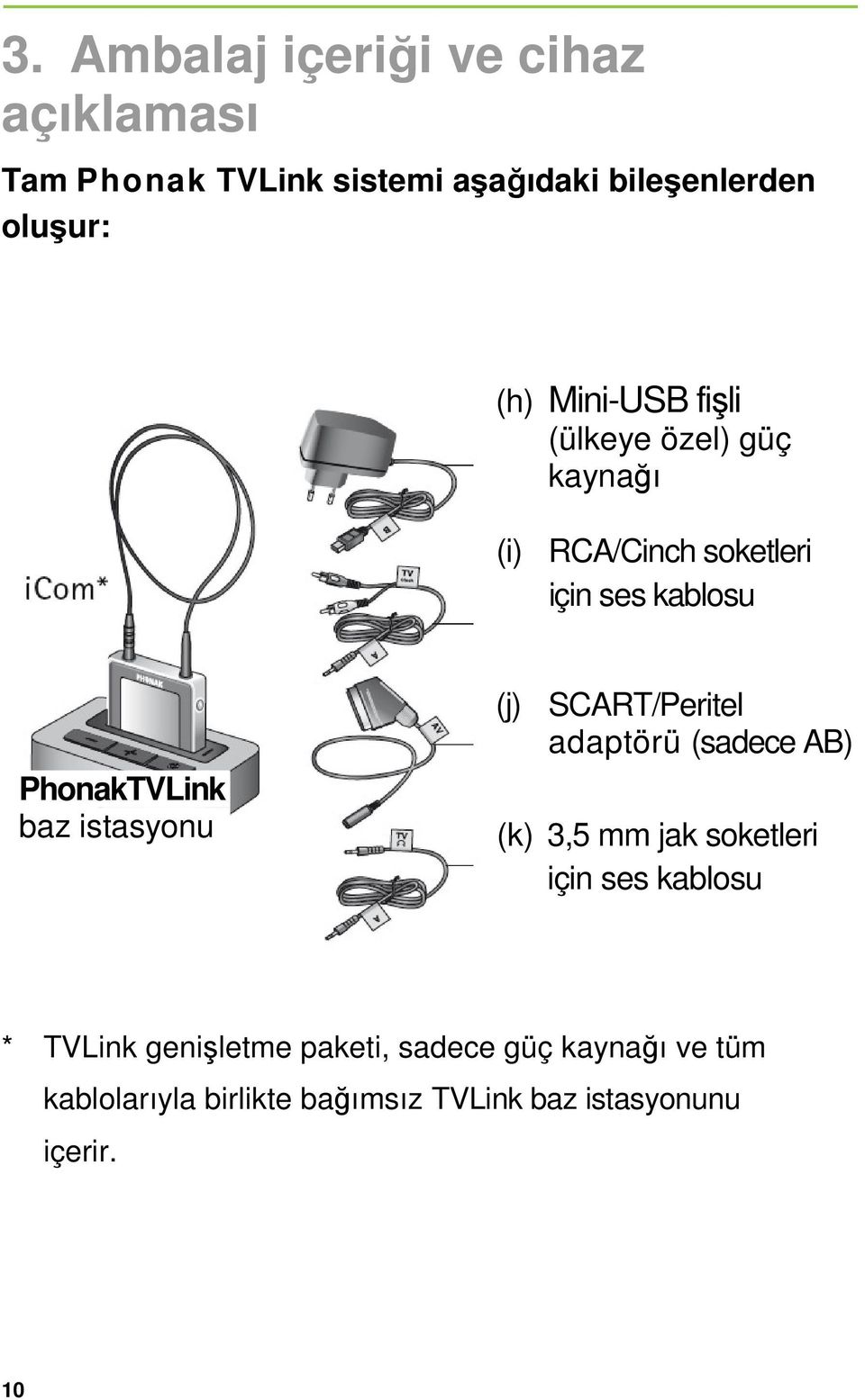 istasyonu (j) SCART/Peritel adaptörü (sadece AB) (k) 3,5 mm jak soketleri için ses kablosu * TVLink