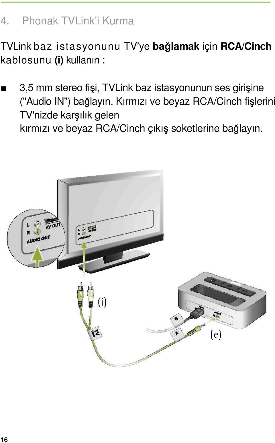 istasyonunun ses girişine ("Audio IN") bağlayın.