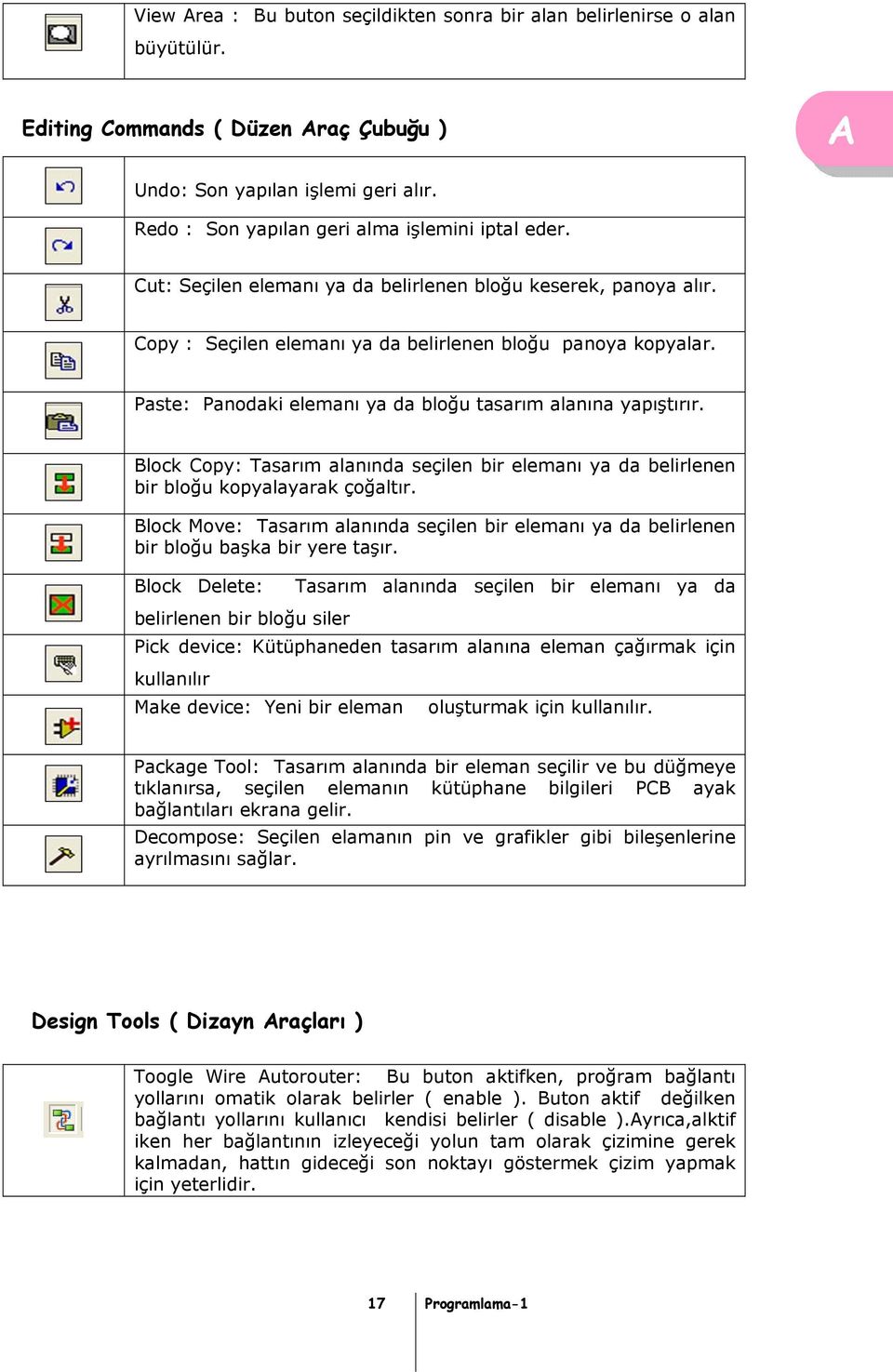 Paste: Panodaki elemanı ya da bloğu tasarım alanına yapıştırır. Block Copy: Tasarım alanında seçilen bir elemanı ya da belirlenen bir bloğu kopyalayarak çoğaltır.