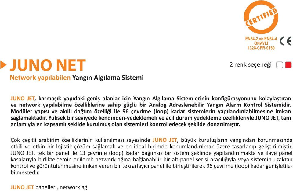 Modüler yapýsý ve akýllý daðtým özelliði ile 96 çevrime (loop) kadar sistemlerin yapýlandýrýlabilmesine imkan saðlamaktadýr.