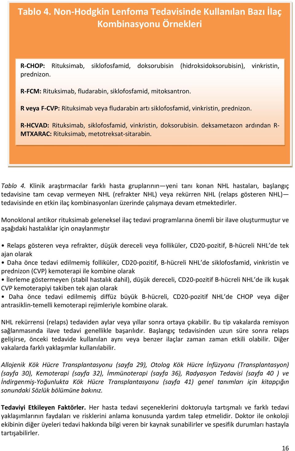 R-HCVAD: Rituksimab, siklofosfamid, vinkristin, doksorubisin. deksametazon ardından R- MTXARAC: Rituksimab, metotreksat-sitarabin. Tablo 4.