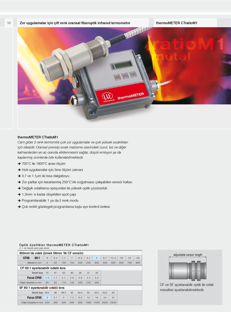 700 C ile 1800 C arası ölçüm Hızlı uygulamalar için 5ms ölçüm zamanı 0.7 ve 1.