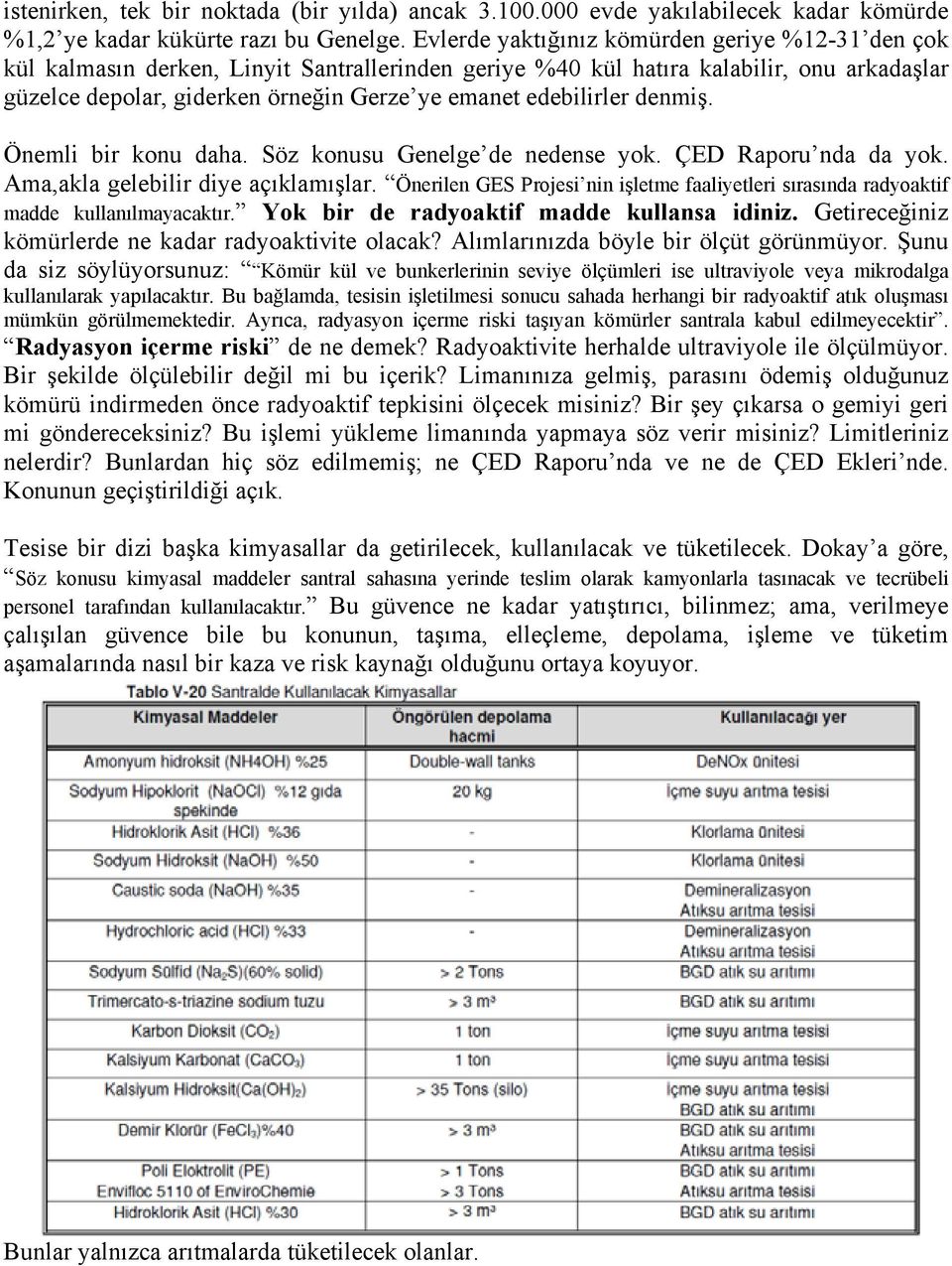 edebilirler denmiş. Önemli bir konu daha. Söz konusu Genelge de nedense yok. ÇED Raporu nda da yok. Ama,akla gelebilir diye açıklamışlar.