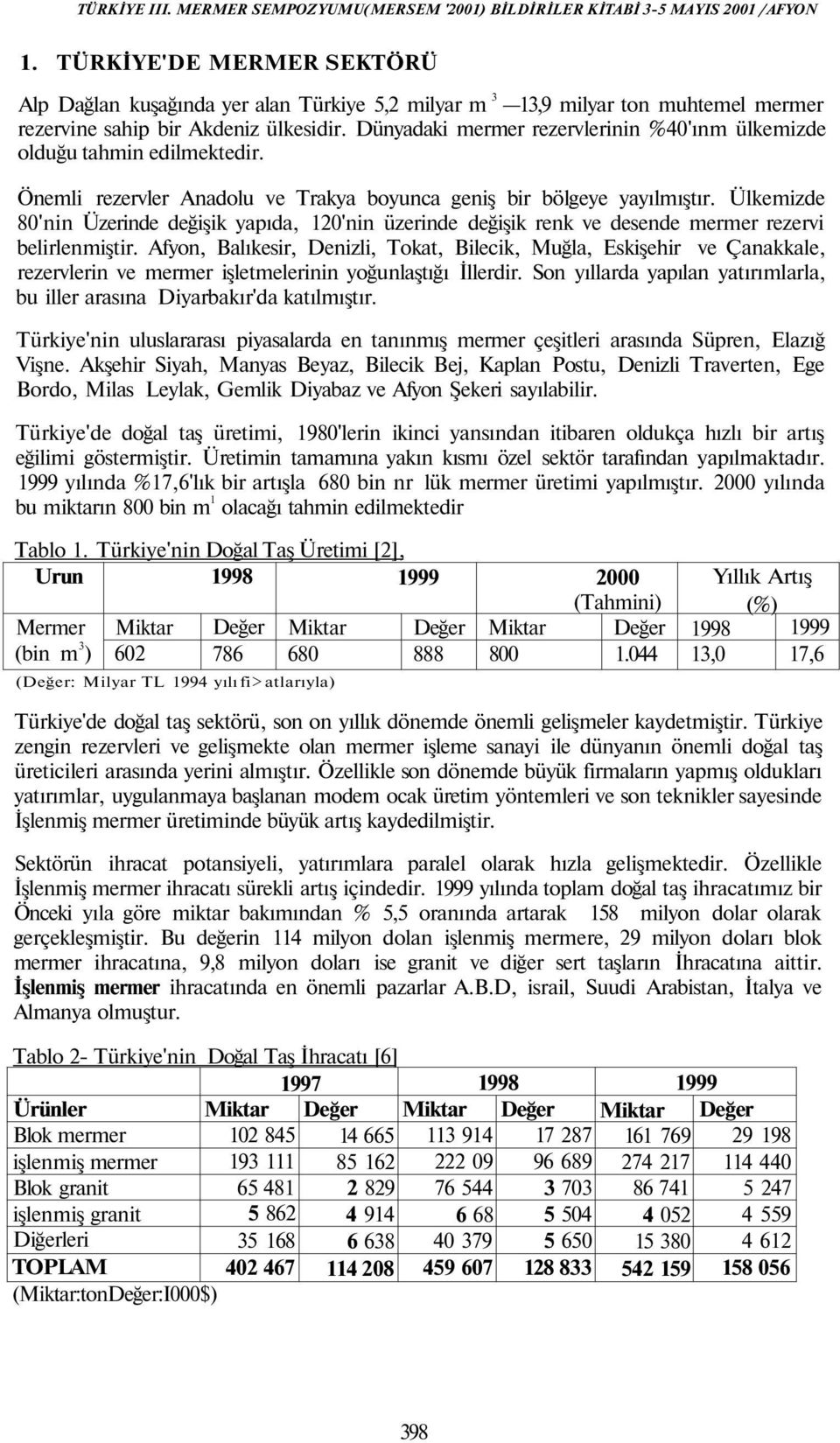 Ülkemizde 80'nin Üzerinde değişik yapıda, 120'nin üzerinde değişik renk ve desende mermer rezervi belirlenmiştir.