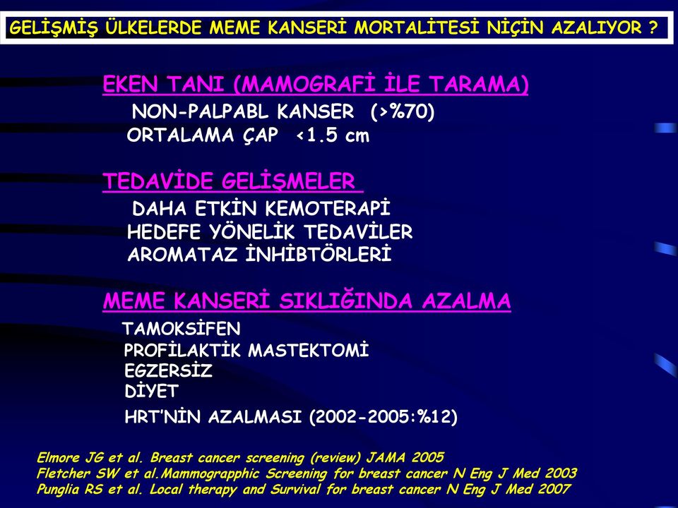 PROFİLAKTİK MASTEKTOMİ EGZERSİZ DİYET HRT NİN AZALMASI (2002-2005:%12) Elmore JG et al.