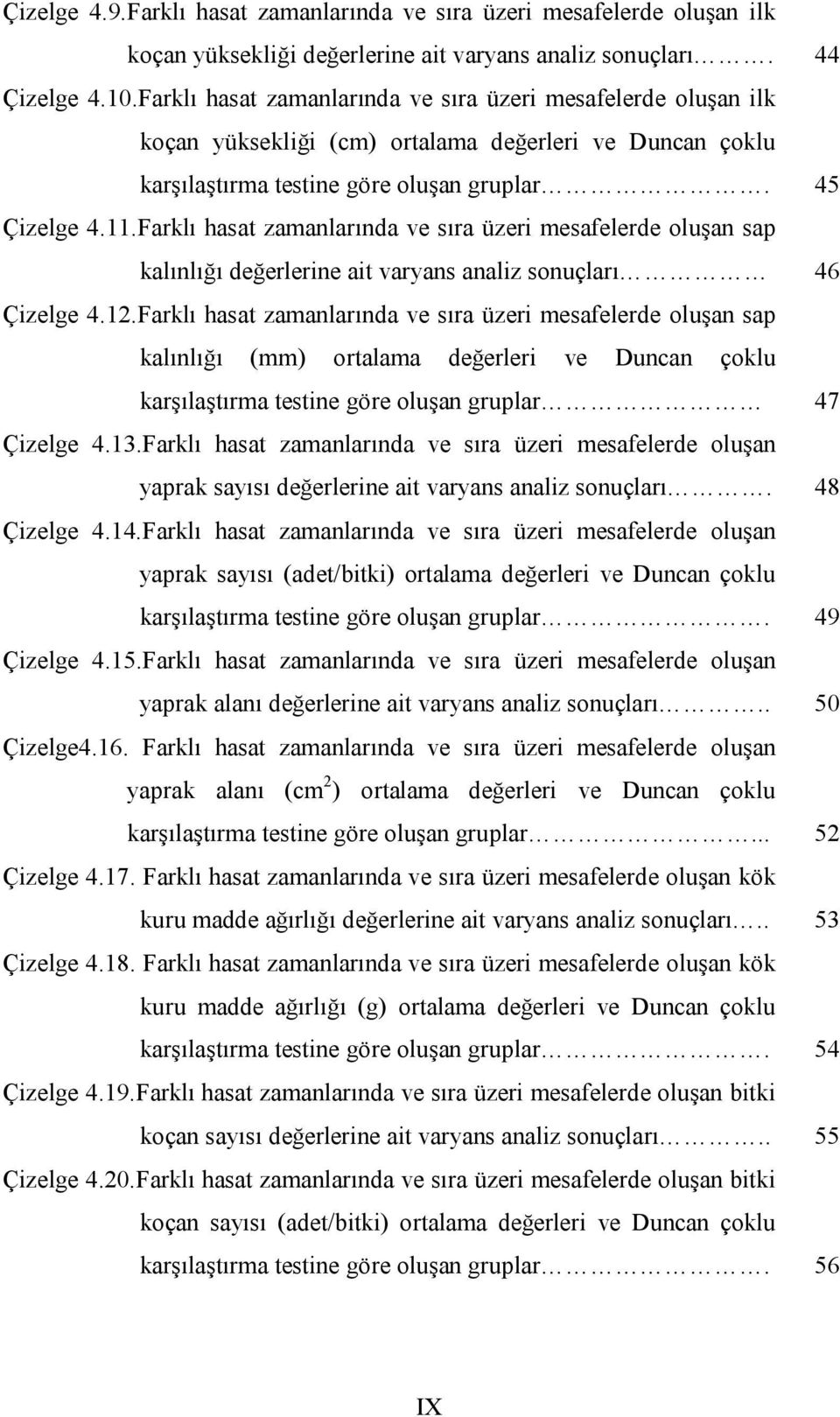 Farklı hasat zamanlarında ve sıra üzeri mesafelerde oluşan sap kalınlığı değerlerine ait varyans analiz sonuçları 46 Çizelge 4.12.