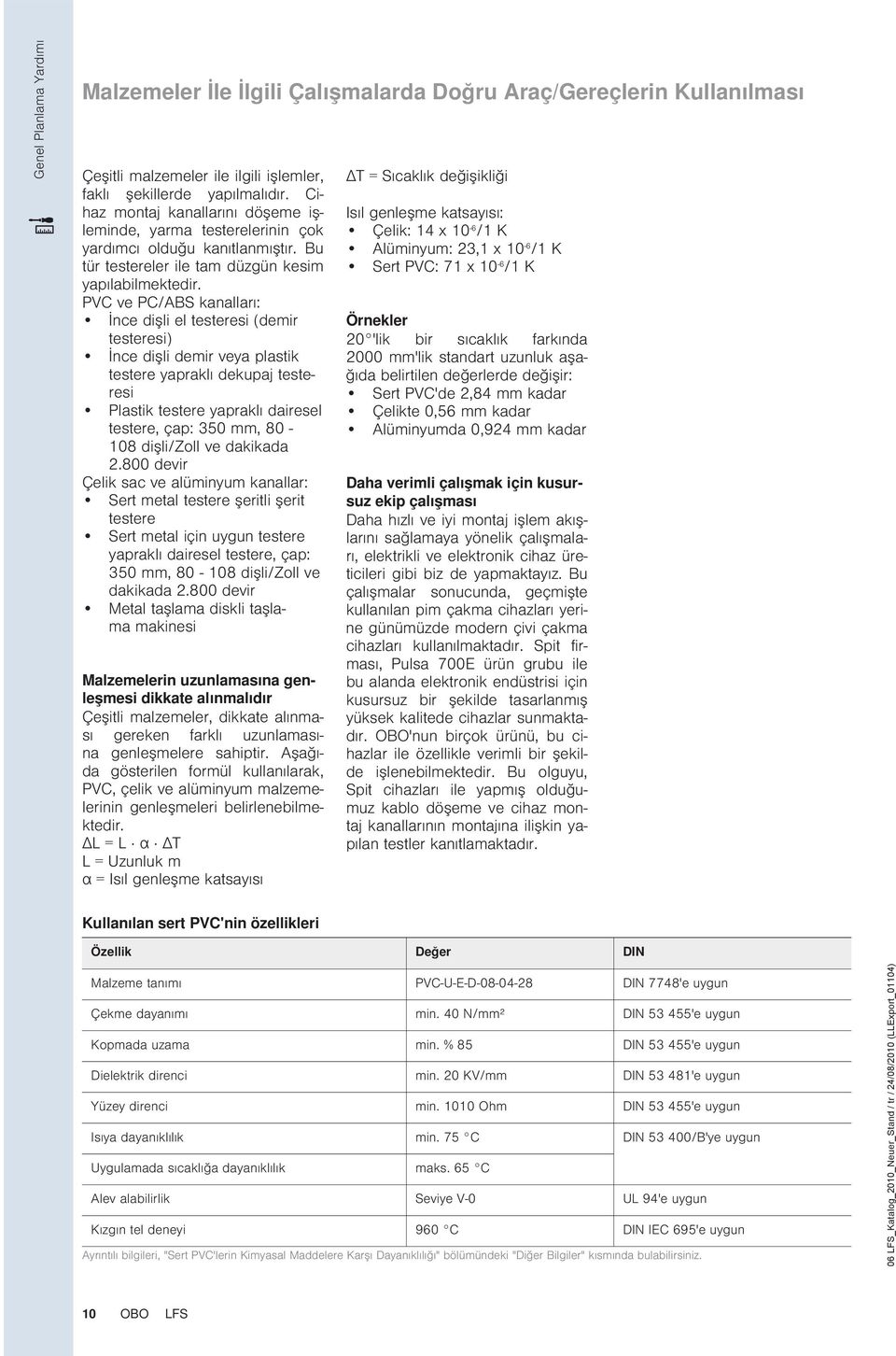 PVC ve PC/ABS kanalları: İnce dişli el testeresi (demir testeresi) İnce dişli demir veya plastik testere yapraklı dekupaj testeresi Plastik testere yapraklı dairesel testere, çap: 350, 80-108