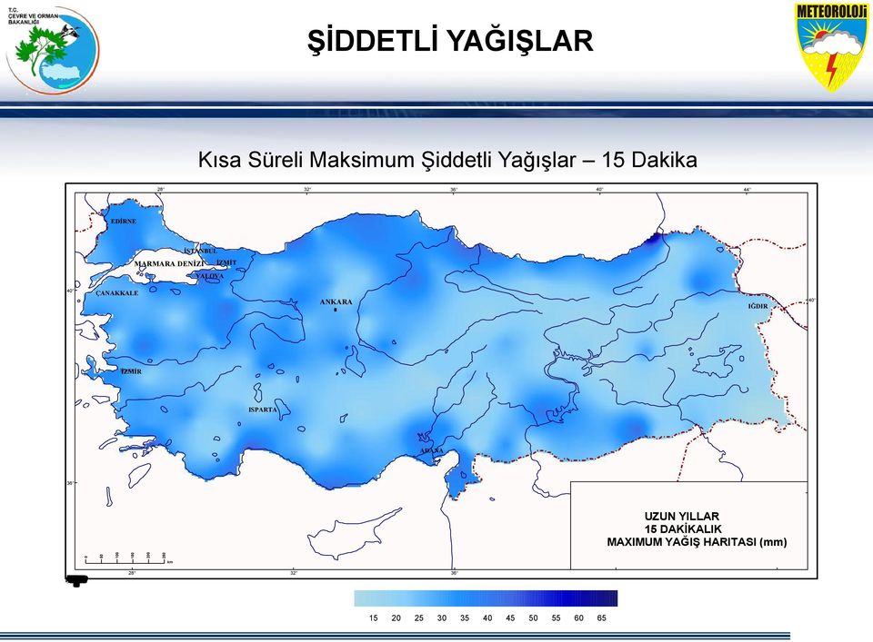 MAXIMUM YAĞIŞ HARITASI (mm) km 105.00 80.00 52.00 70.00 102.00 104.00 55.00 50.00 45.00 75.00 66.00 95.00 65.