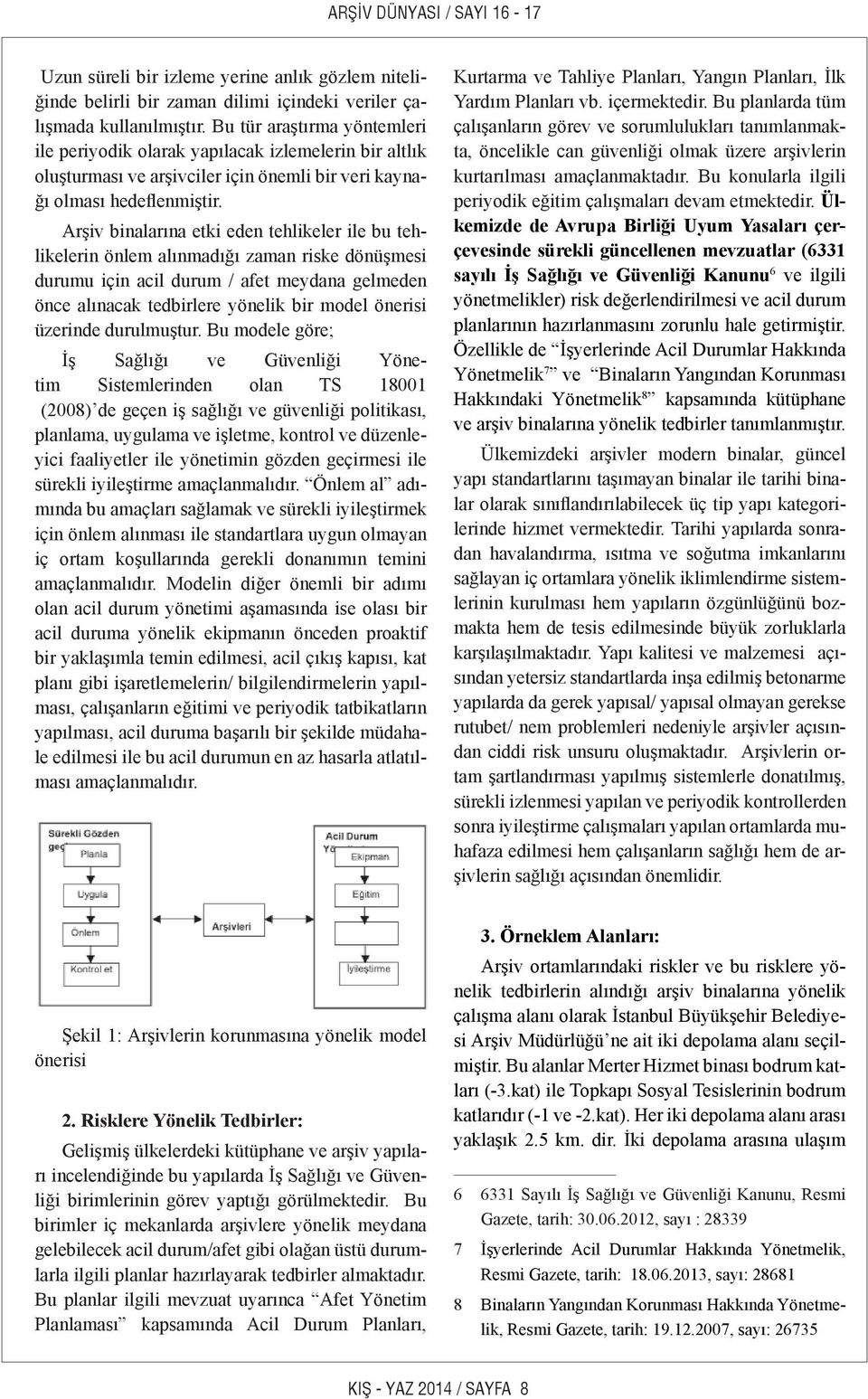 Arşiv binalarına etki eden tehlikeler ile bu tehlikelerin önlem alınmadığı zaman riske dönüşmesi durumu için acil durum / afet meydana gelmeden önce alınacak tedbirlere yönelik bir model önerisi