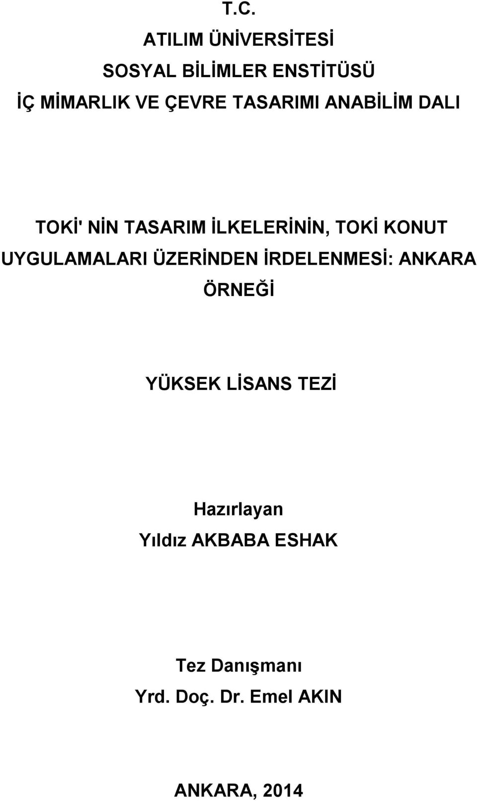 UYGULAMALARI ÜZERİNDEN İRDELENMESİ: ANKARA ÖRNEĞİ YÜKSEK LİSANS TEZİ