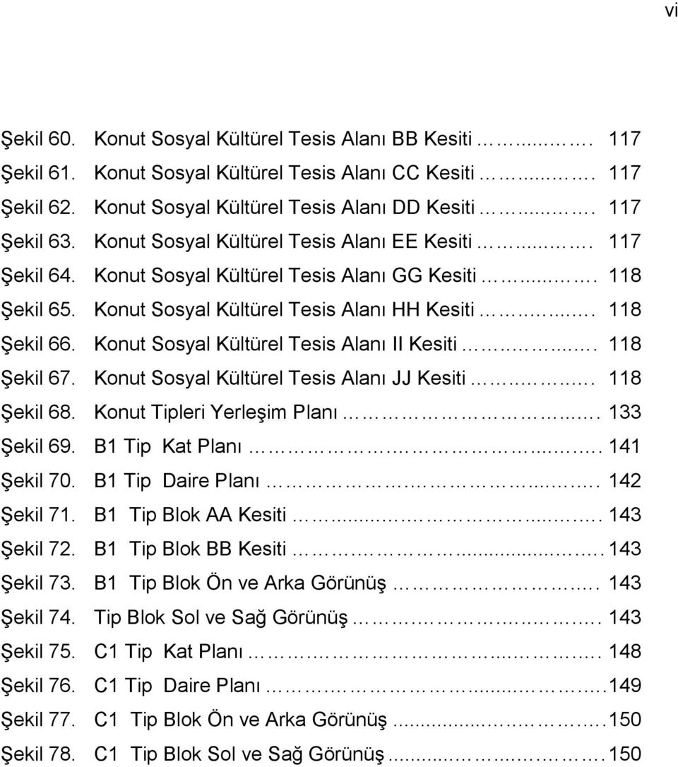 Konut Sosyal Kültürel Tesis Alanı II Kesiti...... 118 Şekil 67. Konut Sosyal Kültürel Tesis Alanı JJ Kesiti..... 118 Şekil 68. Konut Tipleri Yerleşim Planı.... 133 Şekil 69. B1 Tip Kat Planı.