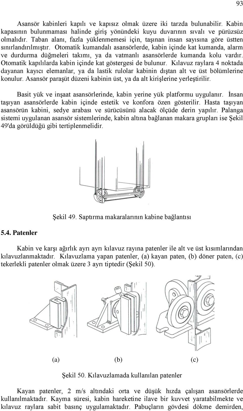 Otomatik kumandalı asansörlerde, kabin içinde kat kumanda, alarm ve durdurma düğmeleri takımı, ya da vatmanlı asansörlerde kumanda kolu vardır.