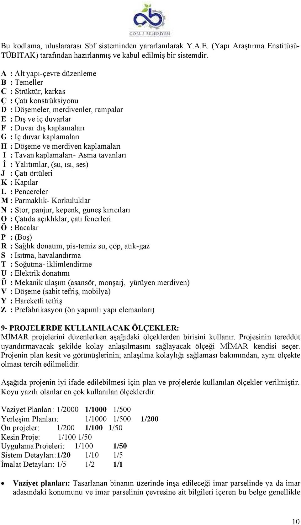 : Döşeme ve merdiven kaplamaları I : Tavan kaplamaları- Asma tavanları İ : Yalıtımlar, (su, ısı, ses) J : Çatı örtüleri K : Kapılar L : Pencereler M : Parmaklık- Korkuluklar N : Stor, panjur, kepenk,