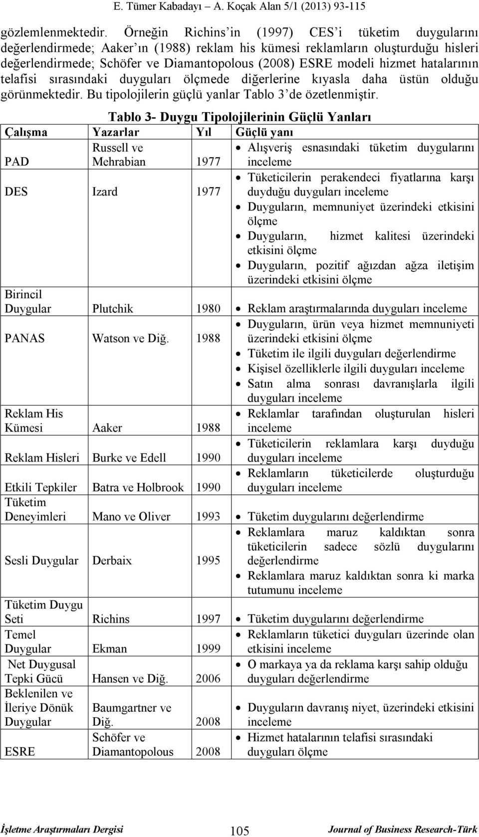 hizmet hatalarının telafisi sırasındaki duyguları ölçmede diğerlerine kıyasla daha üstün olduğu görünmektedir. Bu tipolojilerin güçlü yanlar Tablo 3 de özetlenmiştir.