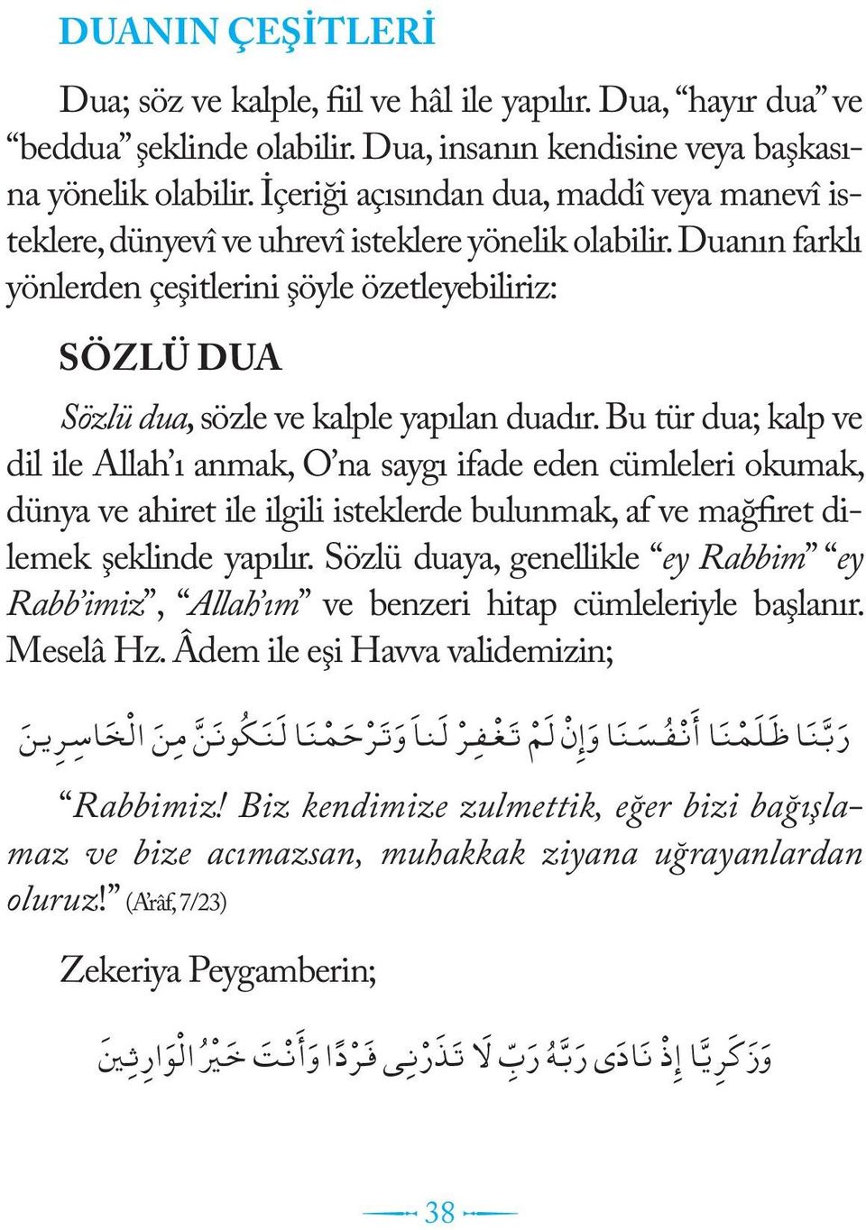 Duanın farklı yönlerden çeşitlerini şöyle özetleyebiliriz: SÖZLÜ DUA Sözlü dua, sözle ve kalple yapılan duadır.