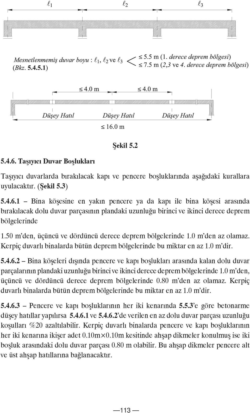 2 Bina köşeleri dışında pencere ve kapı boşlukları arasında kalan dolu duvar parçalarının plandaki uzunluğu birinci ve ikinci derece deprem bölgelerinde.