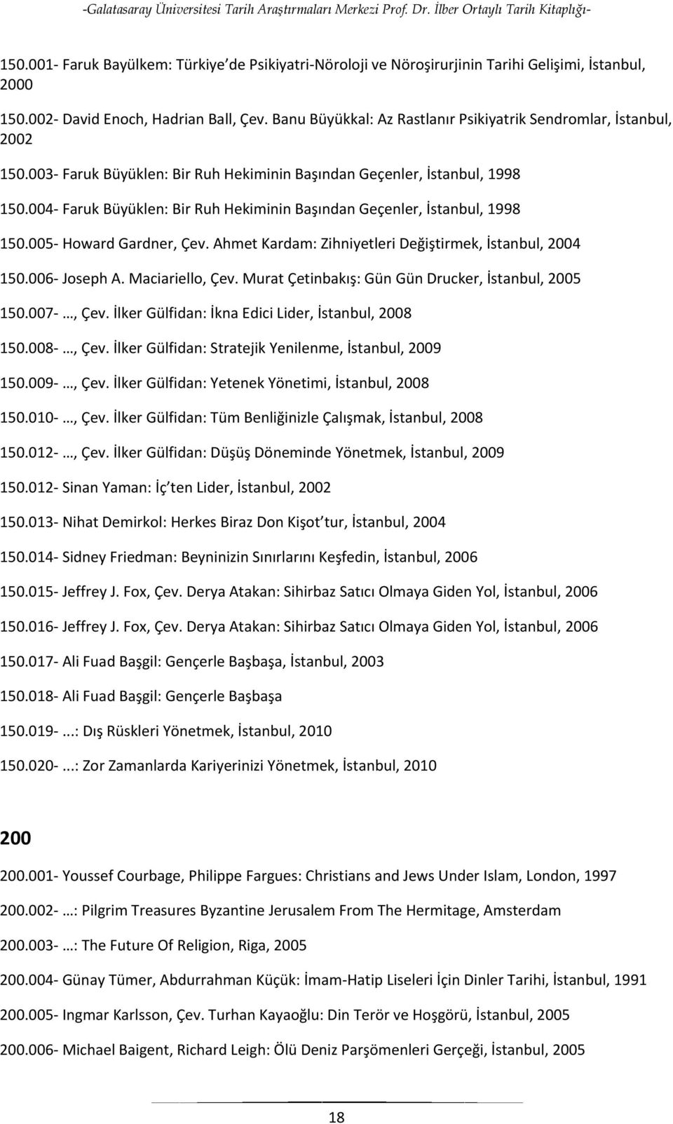 004- Faruk Büyüklen: Bir Ruh Hekiminin Başından Geçenler, İstanbul, 1998 150.005- Howard Gardner, Çev. Ahmet Kardam: Zihniyetleri Değiştirmek, İstanbul, 2004 150.006- Joseph A. Maciariello, Çev.