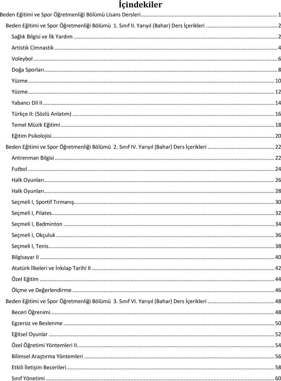 .. 20 Beden Eğitimi ve Spor Öğretmenliği Bölümü 2. Sınıf IV. Yarıyıl (Bahar) Ders İçerikleri... 22 Antrenman Bilgisi... 22 Futbol... 24 Halk Oyunları... 26 Halk Oyunları.