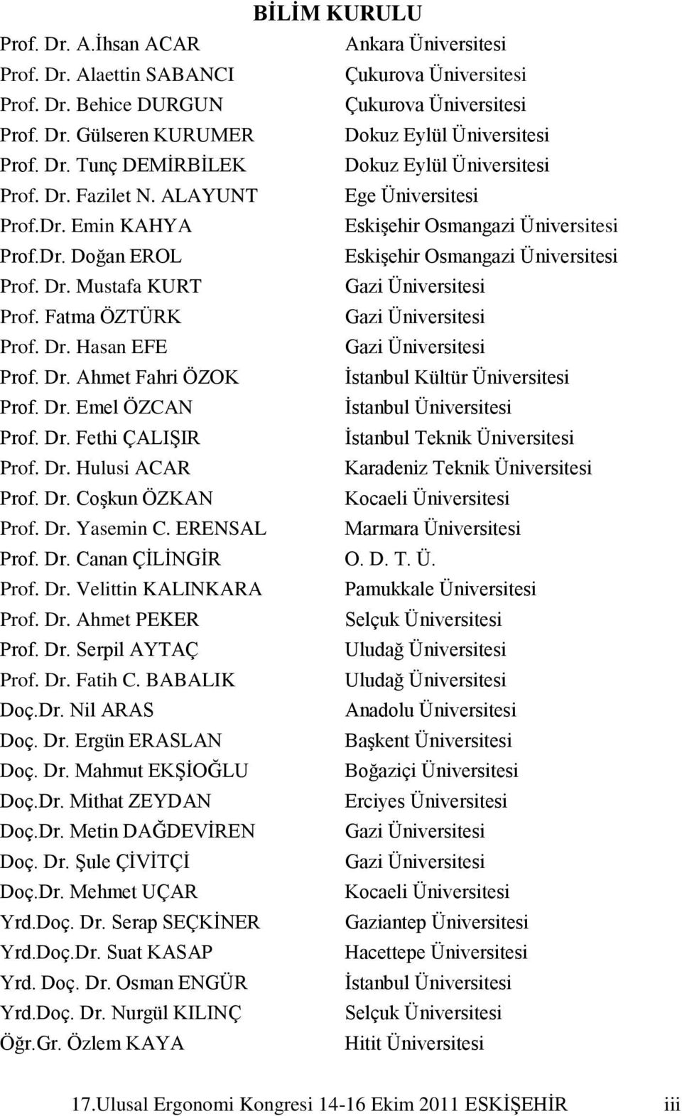 Dr. Mustafa KURT Gazi Üniversitesi Prof. Fatma ÖZTÜRK Gazi Üniversitesi Prof. Dr. Hasan EFE Gazi Üniversitesi Prof. Dr. Ahmet Fahri ÖZOK Ġstanbul Kültür Üniversitesi Prof. Dr. Emel ÖZCAN Ġstanbul Üniversitesi Prof.