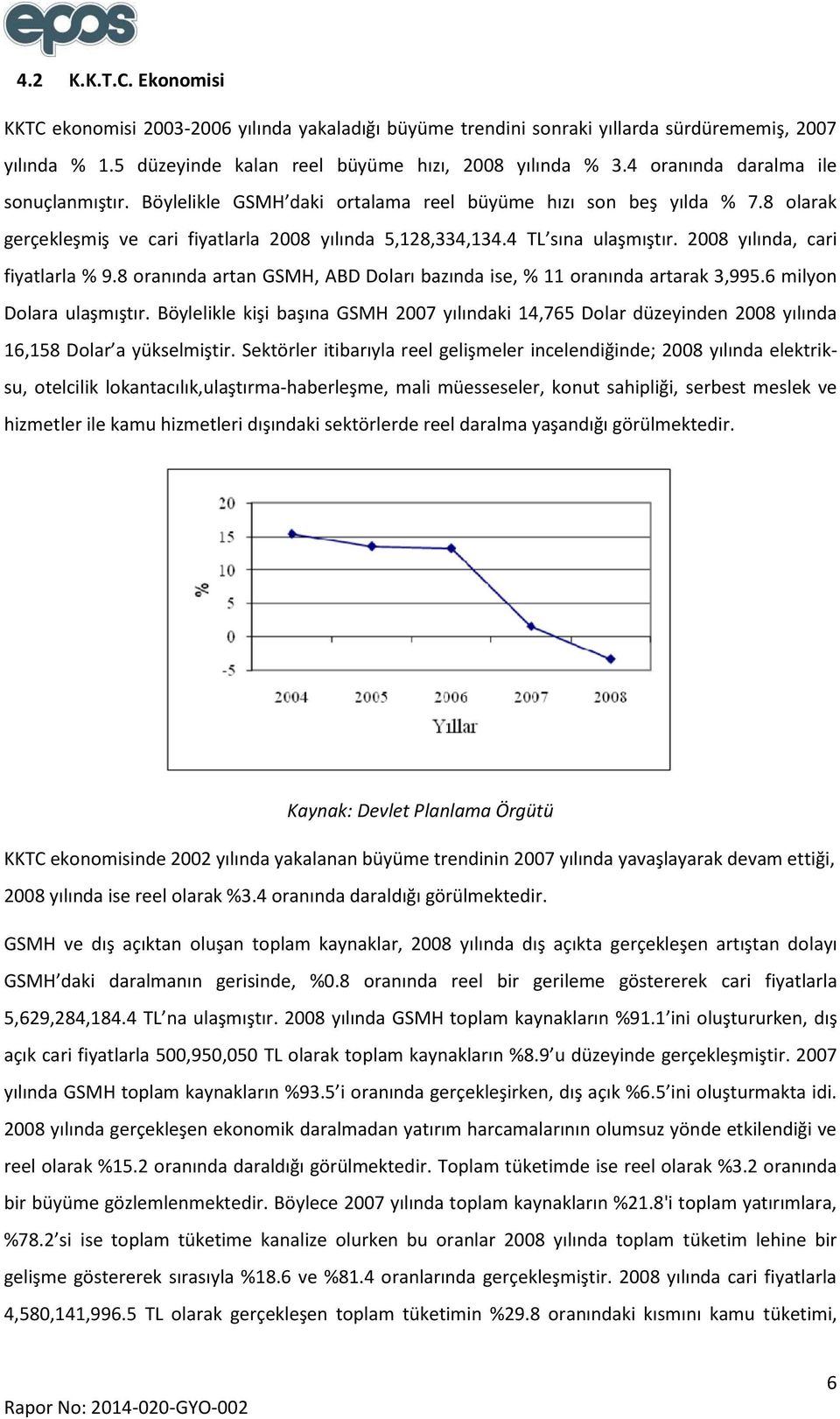 2008 yılında, cari fiyatlarla % 9.8 oranında artan GSMH, ABD Doları bazında ise, % 11 oranında artarak 3,995.6 milyon Dolara ulaşmıştır.