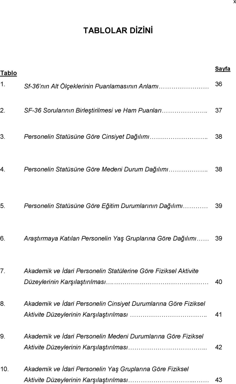 Akademik ve İdari Personelin Statülerine Göre Fiziksel Aktivite Düzeylerinin Karşılaştırılması. 40 8.