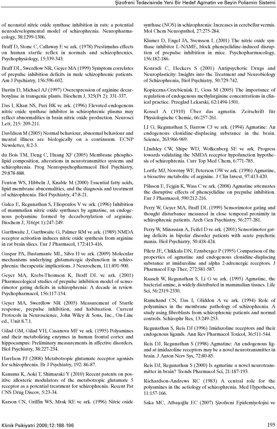 Braff DL, Swerdlow NR, Geyer MA (1999) Symptom correlates of prepulse inhibition deficits in male schizophrenic patients. Am J Psychiatry, 156:596-602.