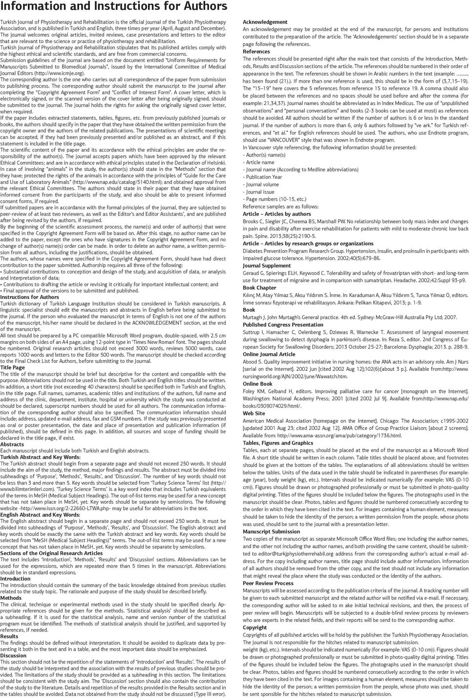 The journal welcomes original articles, invited reviews, case presentations and letters to the editor that are relevant to the science or practice of physiotherapy and rehabilitation.