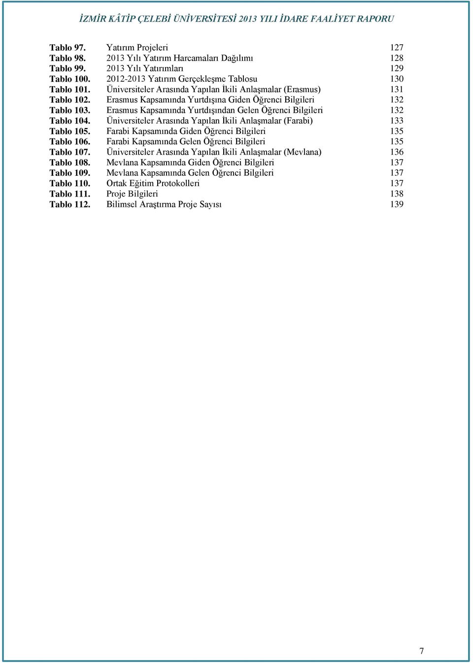 Erasmus Kapsamında Yurtdışından Gelen Öğrenci Bilgileri 132 Tablo 104. Üniversiteler Arasında Yapılan İkili Anlaşmalar (Farabi) 133 Tablo 105. Farabi Kapsamında Giden Öğrenci Bilgileri 135 Tablo 106.