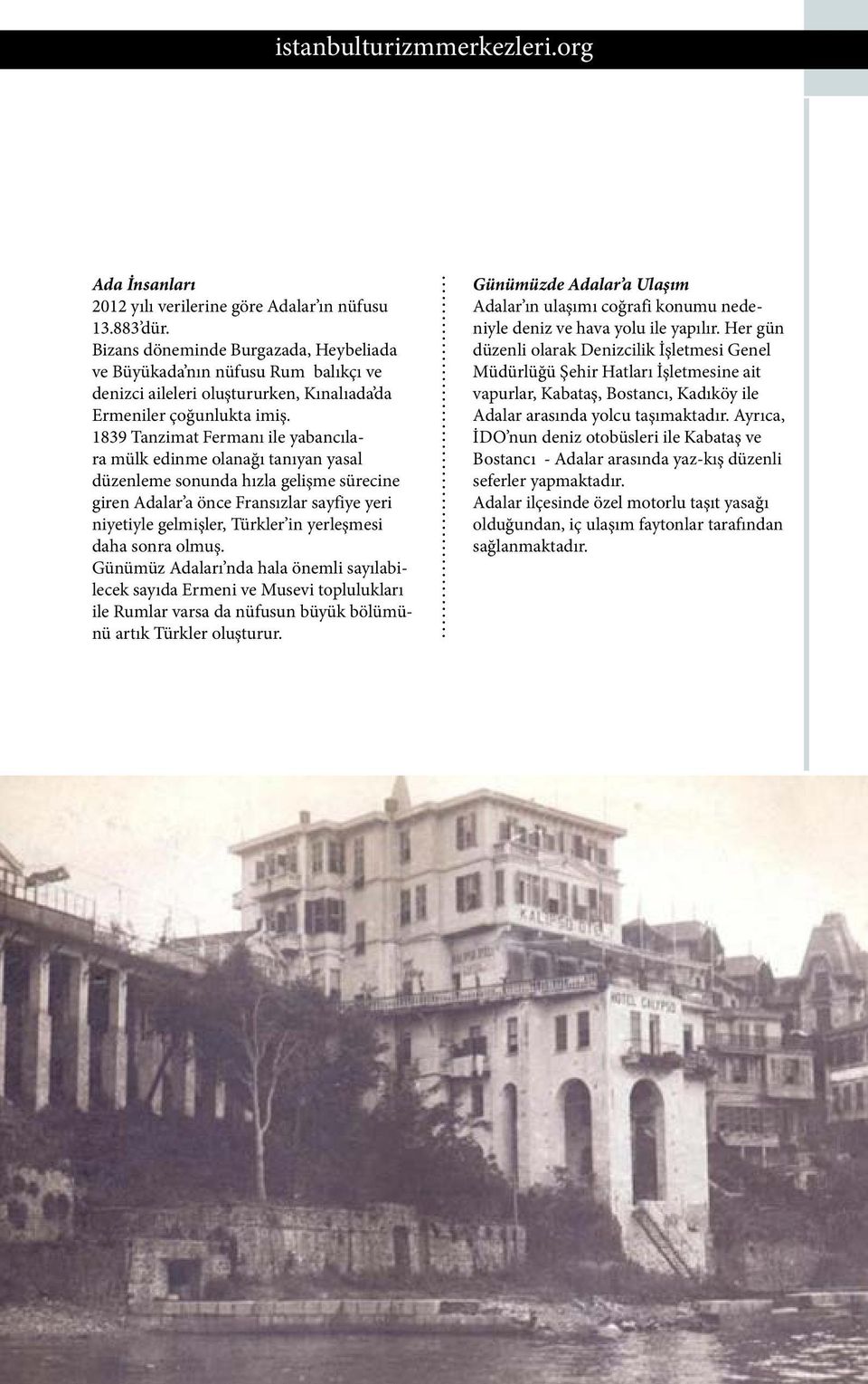 1839 Tanzimat Fermanı ile yabancılara mülk edinme olanağı tanıyan yasal düzenleme sonunda hızla gelişme sürecine giren Adalar a önce Fransızlar sayfiye yeri niyetiyle gelmişler, Türkler in yerleşmesi