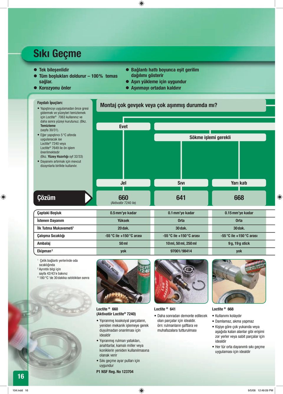 yüzeyleri temizlemek için Loctite 7063 kullanınız ve daha sonra yüzeyi kurutunuz. (Bkz. Temizleme (sayfa 30/31).