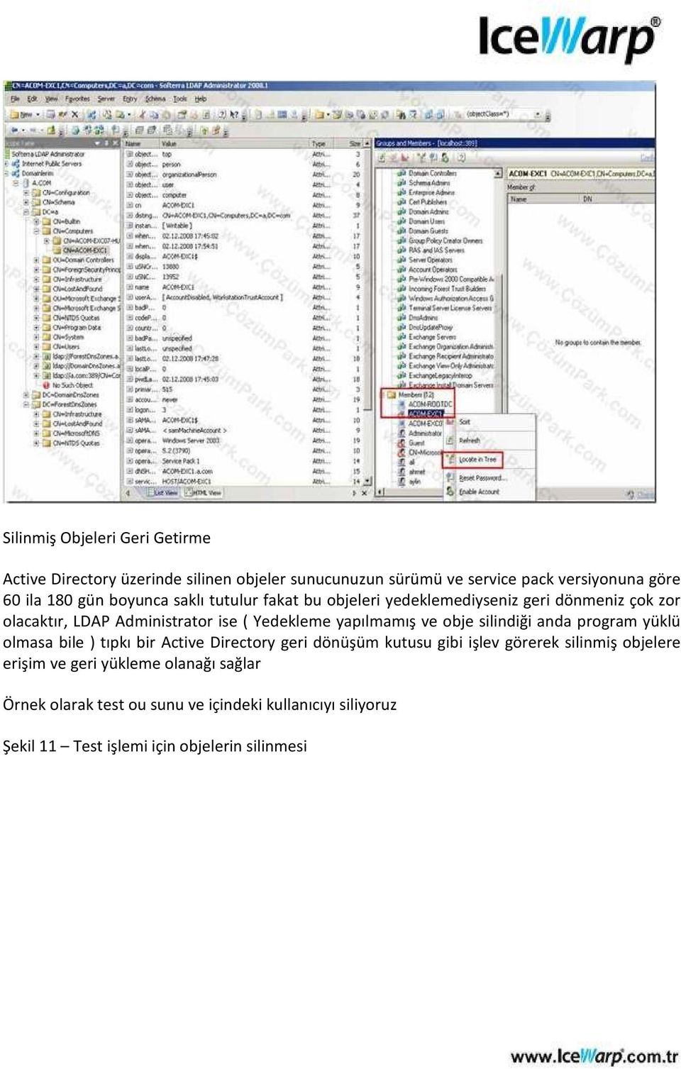 yapılmamış ve obje silindiği anda program yüklü olmasa bile ) tıpkı bir Active Directory geri dönüşüm kutusu gibi işlev görerek silinmiş