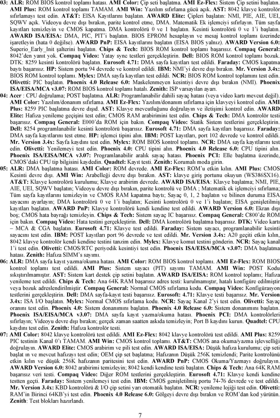 Matematik Ek işlemciyi sıfırlayın. Tüm sayfa kayıtları temizleyin ve CMOS kapatma. DMA kontrolörü 0 ve 1 başlatın. Kesinti kontrolörü 0 ve 1 i başlatın. AWARD ISA/EISA: DMA, PIC, PIT i başlatın.