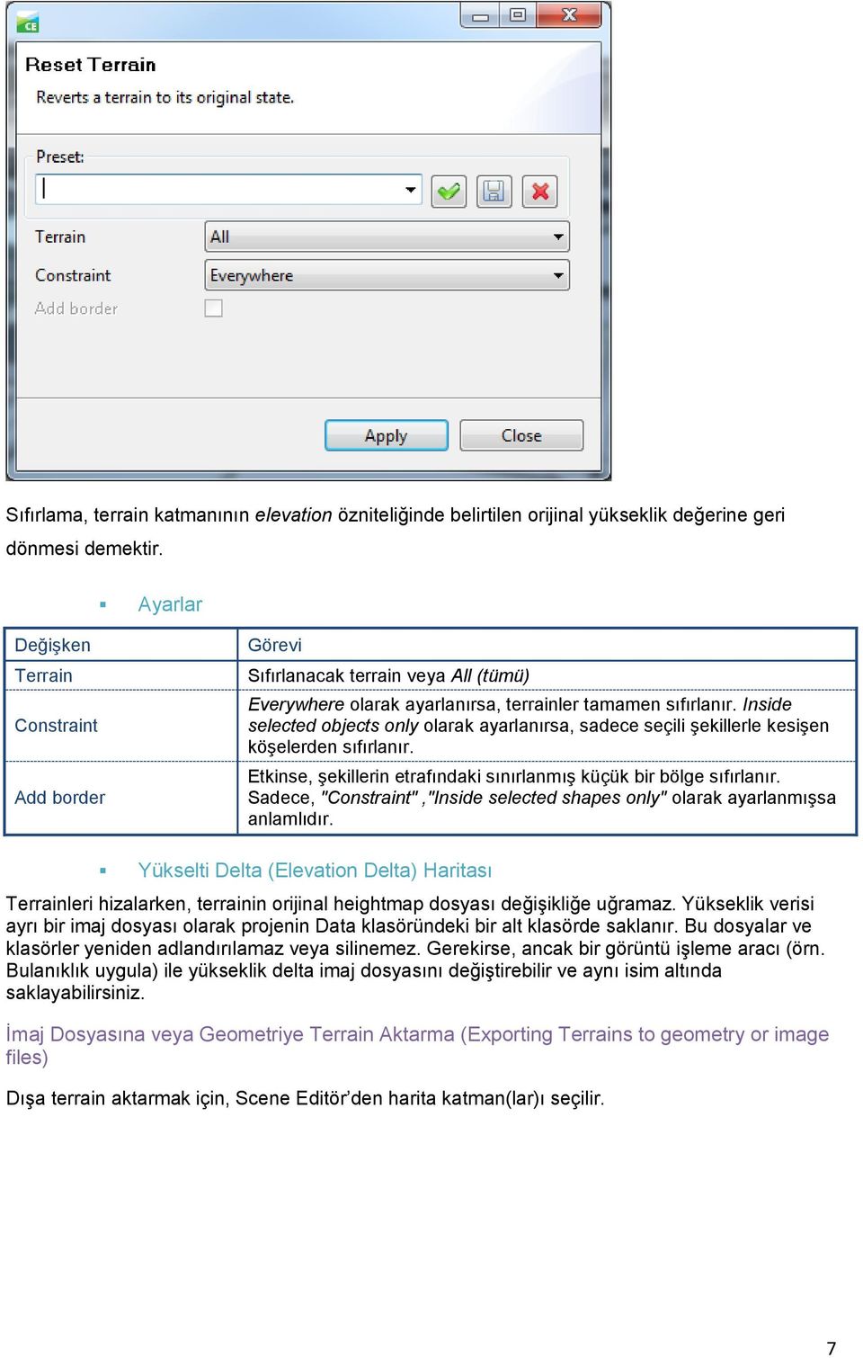 Inside selected objects only olarak ayarlanırsa, sadece seçili şekillerle kesişen köşelerden sıfırlanır. Etkinse, şekillerin etrafındaki sınırlanmış küçük bir bölge sıfırlanır.