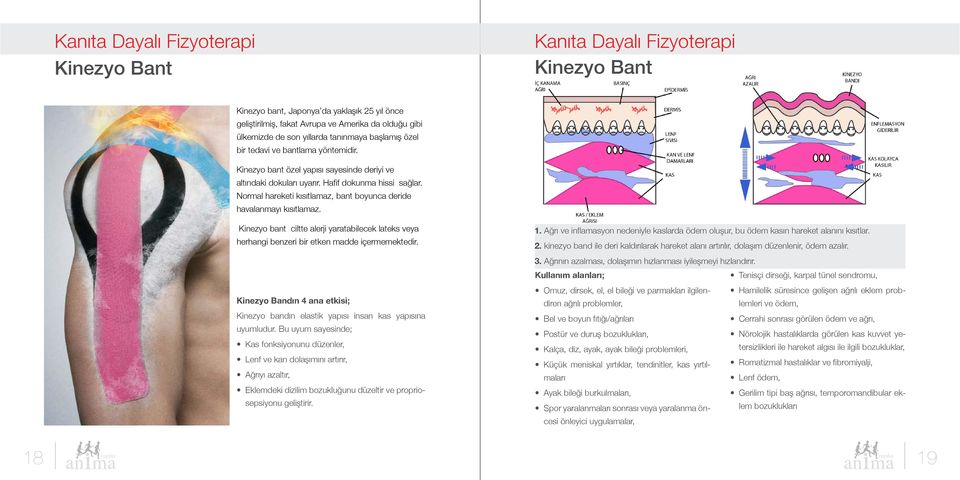 Normal hareketi kısıtlamaz, bant boyunca deride havalanmayı kısıtlamaz. Kinezyo bant ciltte alerji yaratabilecek lateks veya herhangi benzeri bir etken madde içermemektedir.