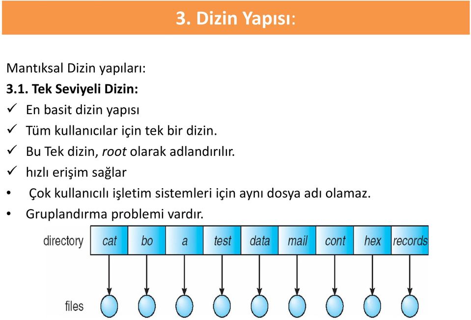 bir dizin. Bu Tek dizin, root olarak adlandırılır.